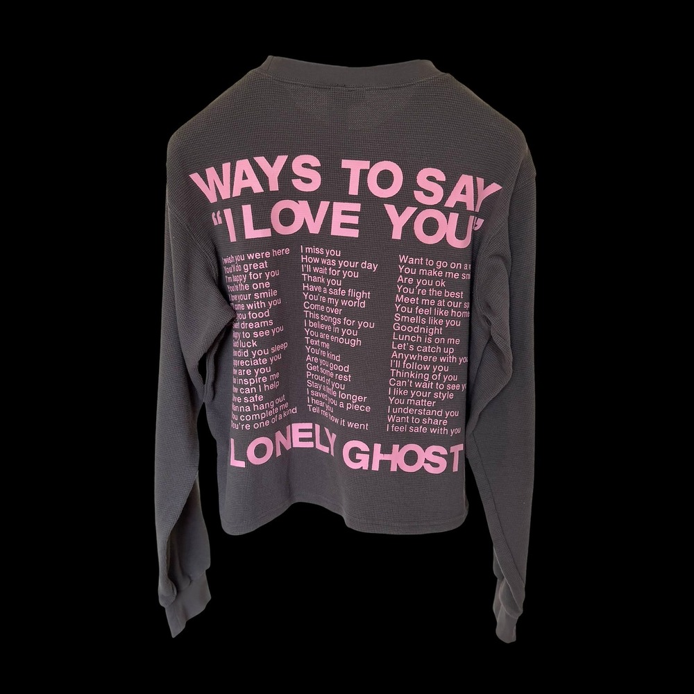 Lonely Ghost I Love You Say It Back Waffle Knit Thermal Top Grey Pink Medium